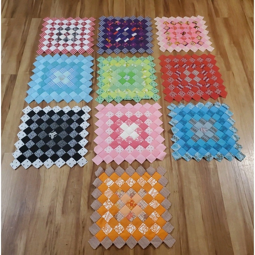 Lot of 10 Handmade Granny Square Quilt Blocks 17x17 Scrappy Patchwork Rainbow